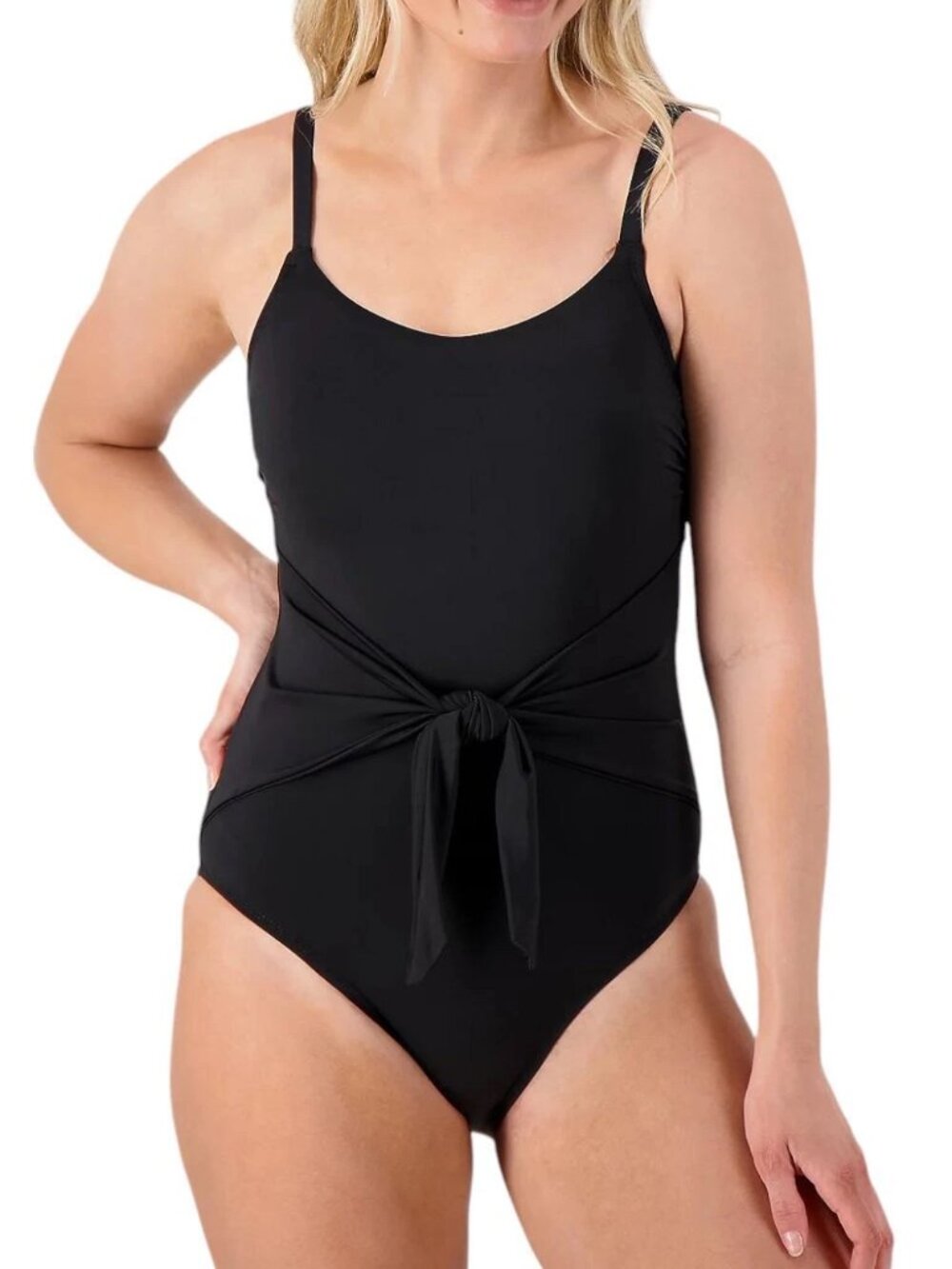 Jantzen Black One Piece Tie Waist Ruched Underwire‎ Swimsuit Size 16 NWT